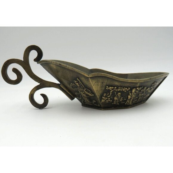 Chinese Medicine Scoop Brass Decorative 6"x3" Bowl Ornate Scroll Handle Vintage - Picture 5 of 10